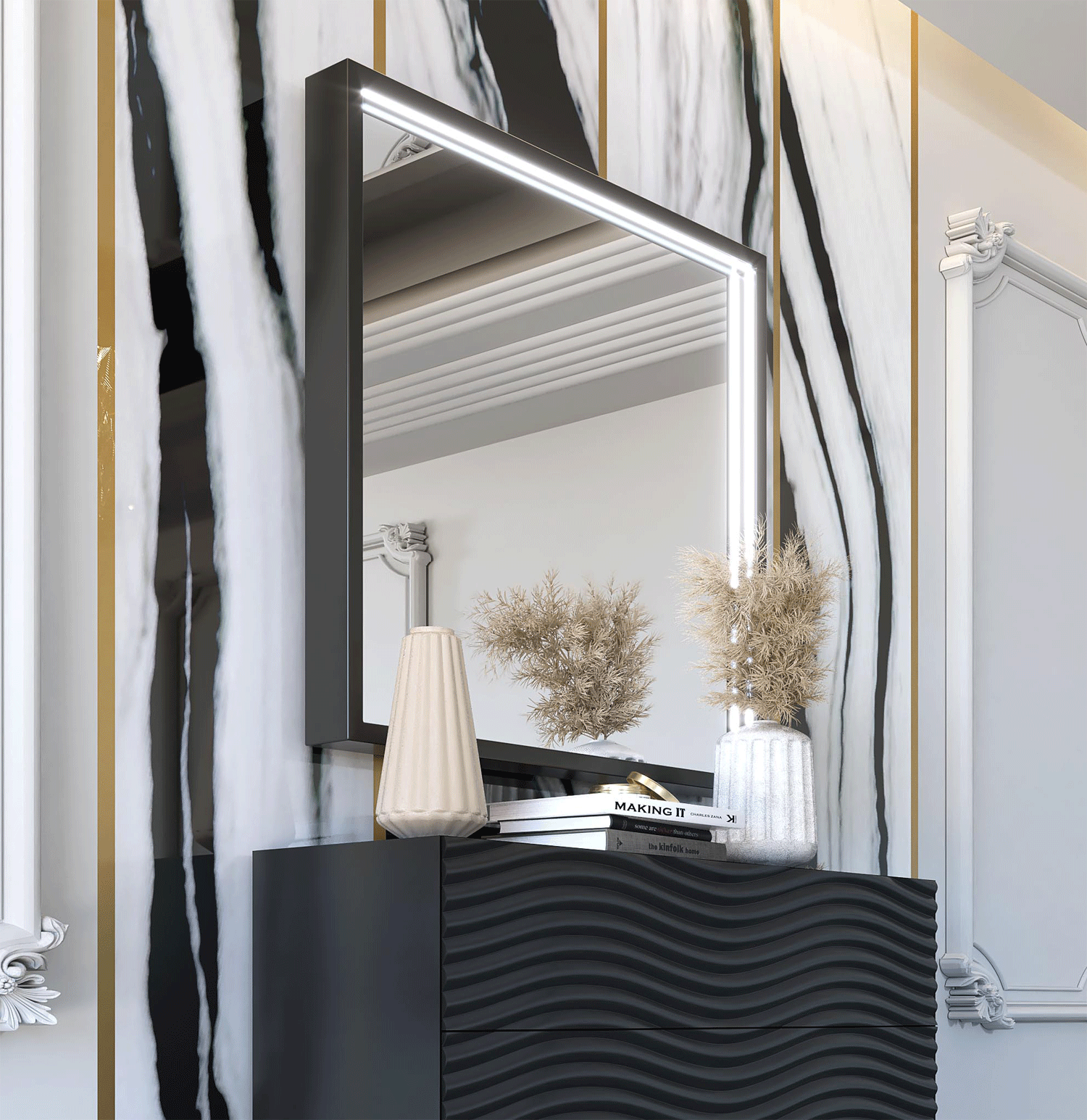 Clearance Bedroom Wave DARK GREY mirror for single dresser