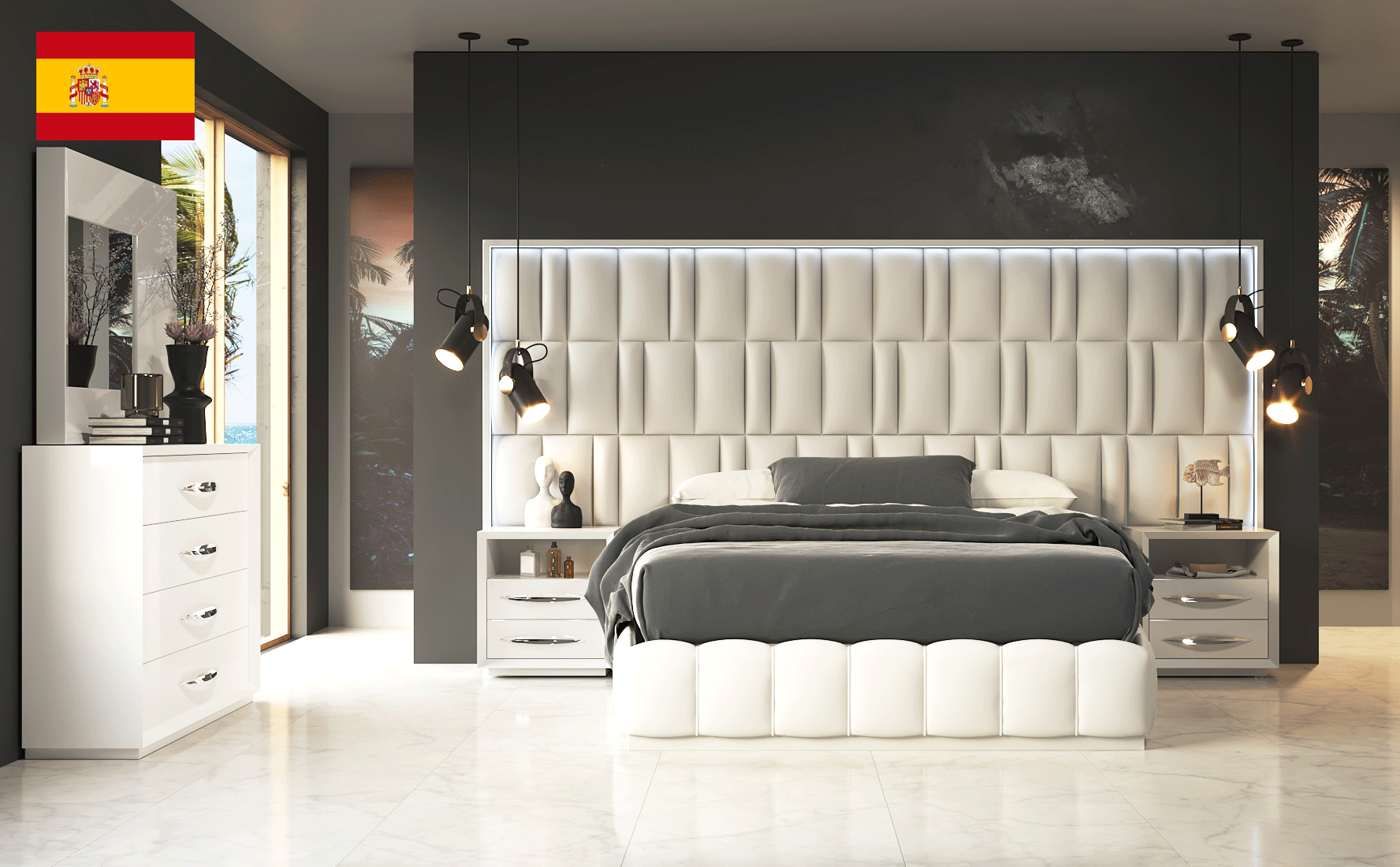 Brands Gamamobel Bedroom Sets, Spain Orion Bed with Emporio Nightstands