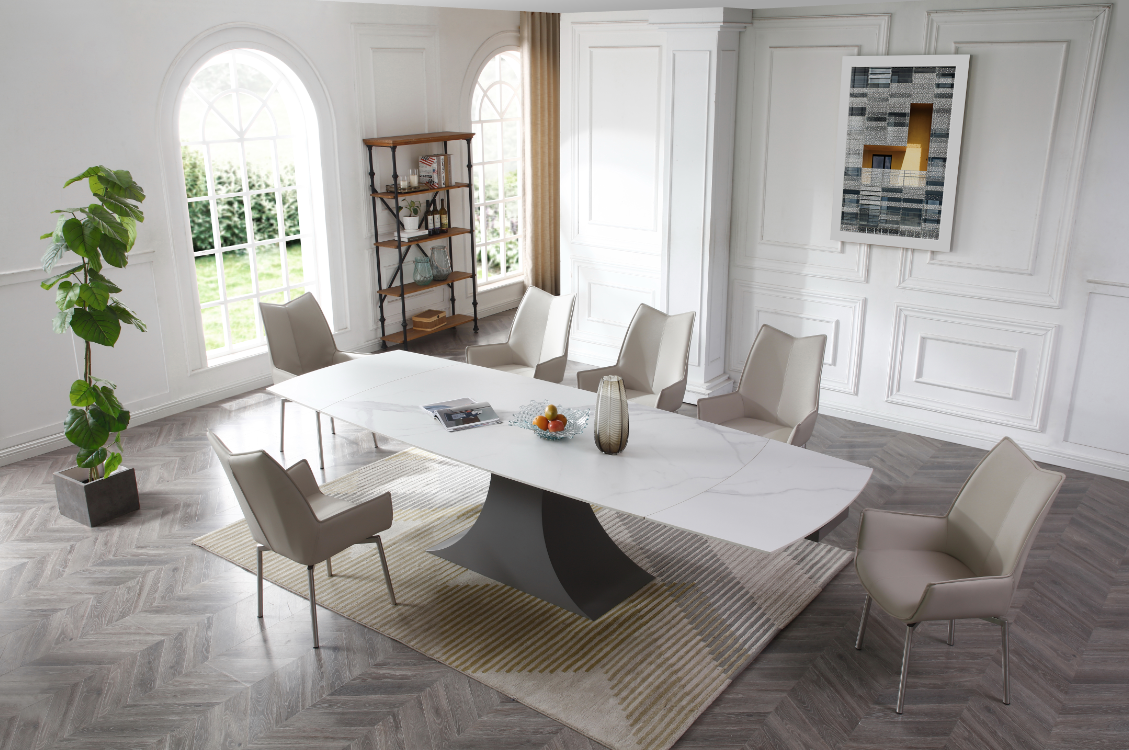 Brands Franco AZKARY II SIDEBOARDS, SPAIN 9437 Dining Table with 1218 swivel grey taupe chairs